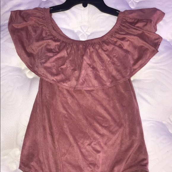 TMG Tops - rusty pink velvet off the shoulder bodysuit